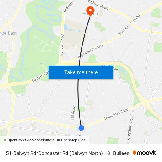 51-Balwyn Rd/Doncaster Rd (Balwyn North) to Bulleen map