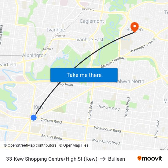 33-Kew Shopping Centre/High St (Kew) to Bulleen map