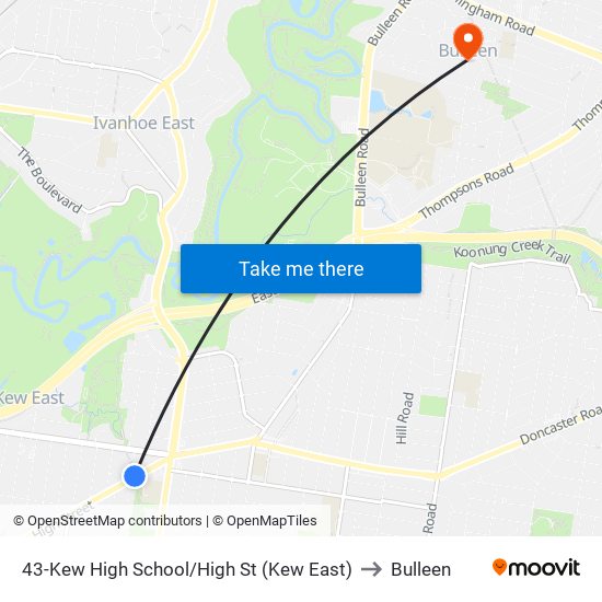 43-Kew High School/High St (Kew East) to Bulleen map