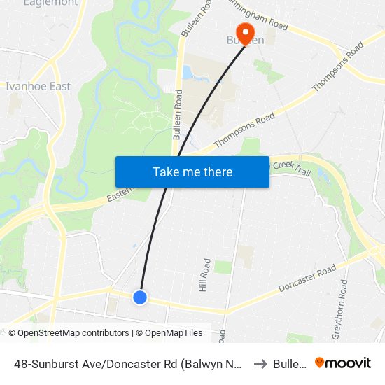 48-Sunburst Ave/Doncaster Rd (Balwyn North) to Bulleen map