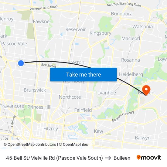 45-Bell St/Melville Rd (Pascoe Vale South) to Bulleen map