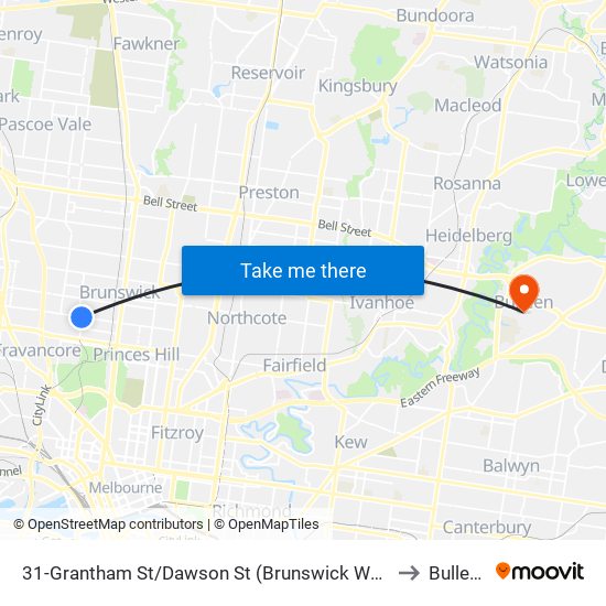 31-Grantham St/Dawson St (Brunswick West) to Bulleen map