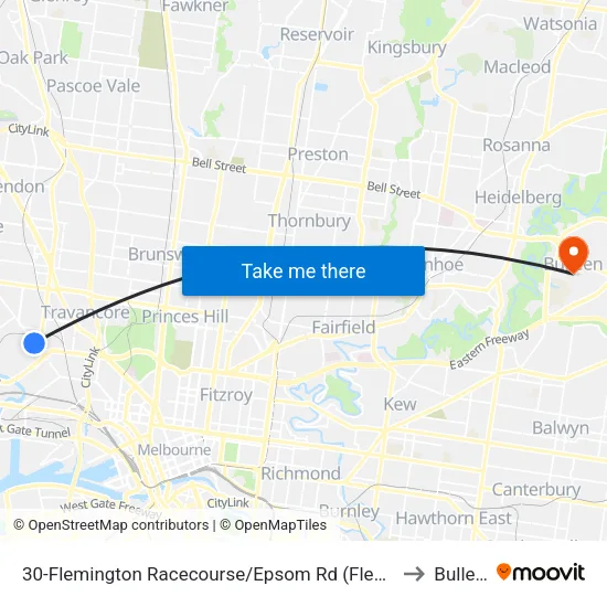 Flemington Racecourse/Epsom Rd #30 to Bulleen map