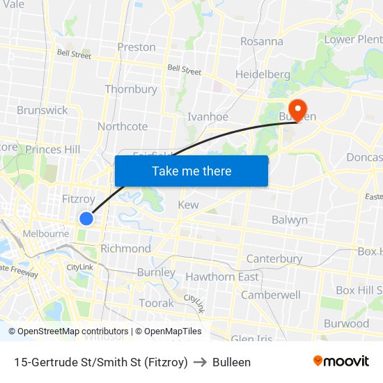 15-Gertrude St/Smith St (Fitzroy) to Bulleen map