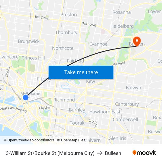 3-William St/Bourke St (Melbourne City) to Bulleen map