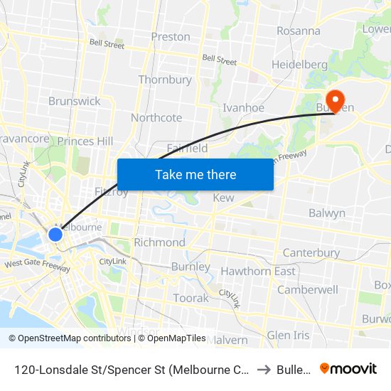 120-Lonsdale St/Spencer St (Melbourne City) to Bulleen map