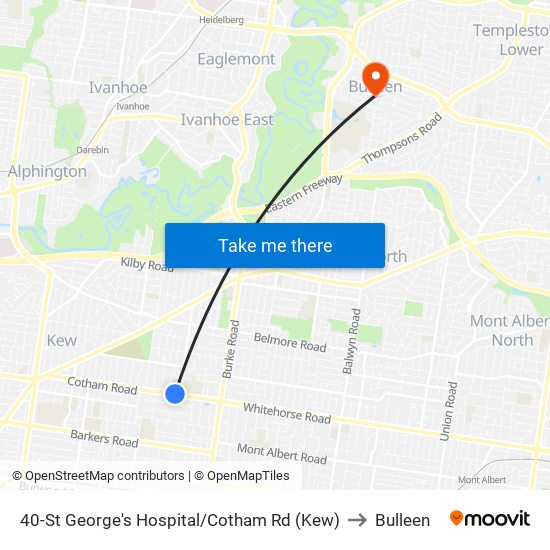 40-St George's Hospital/Cotham Rd (Kew) to Bulleen map