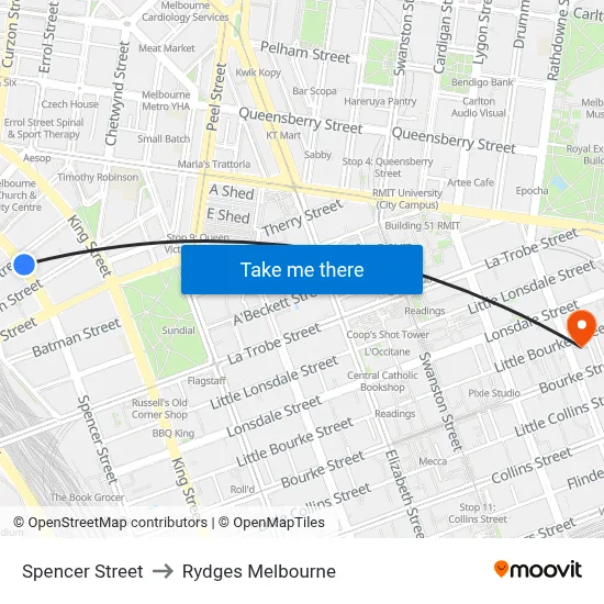 Spencer Street to Rydges Melbourne map
