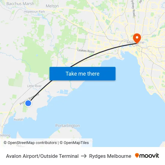Avalon Airport/Outside Terminal to Rydges Melbourne map