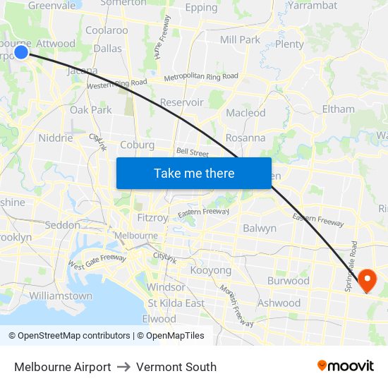 Melbourne Airport to Vermont South map