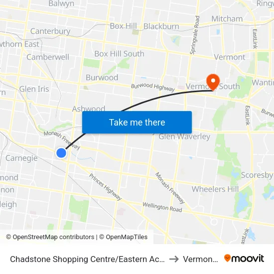 Chadstone Shopping Centre/Eastern Access Rd to Vermont South map