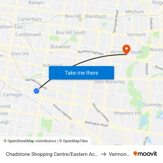 Chadstone Shopping Centre/Eastern Access Rd to Vermont South map