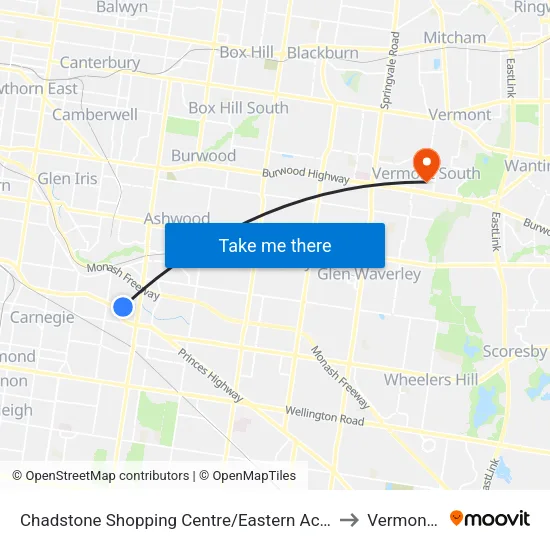 Chadstone Shopping Centre/Eastern Access Rd to Vermont South map