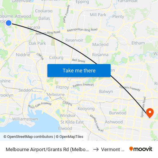 Melbourne Airport/Grants Rd (Melbourne Airport) to Vermont South map