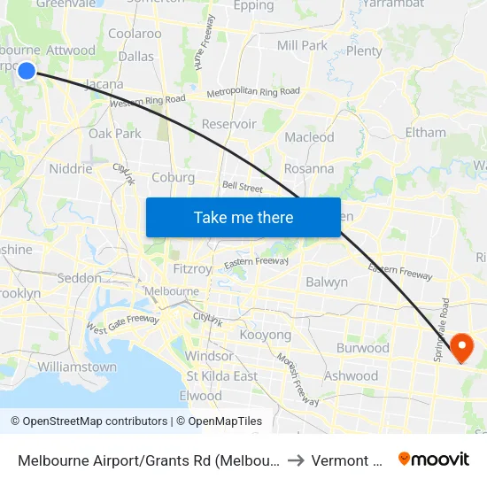 Melbourne Airport/Grants Rd to Vermont South map