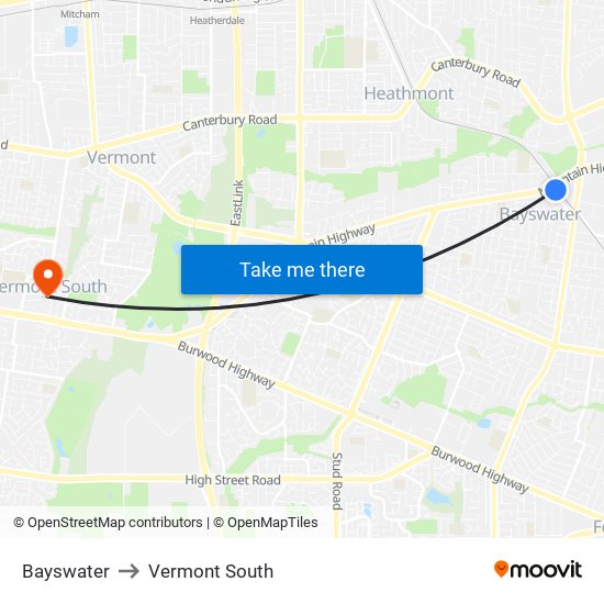 Bayswater to Vermont South map