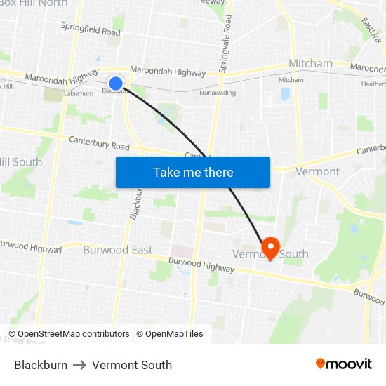 Blackburn to Vermont South map