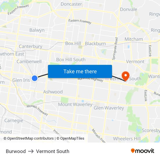 Burwood to Vermont South map