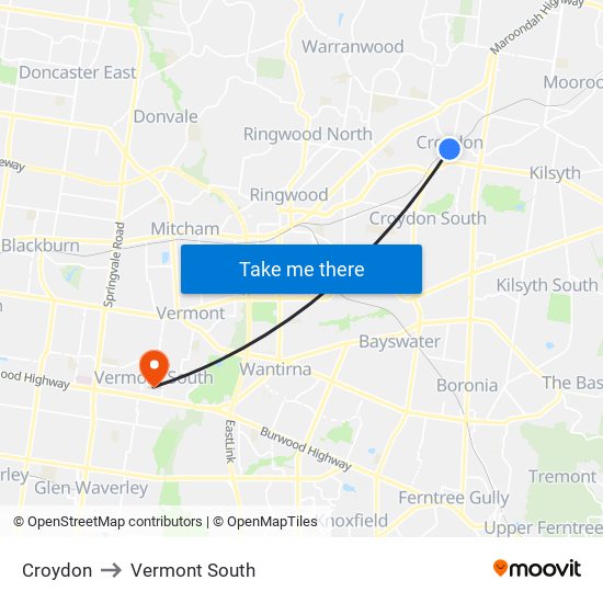 Croydon to Vermont South map