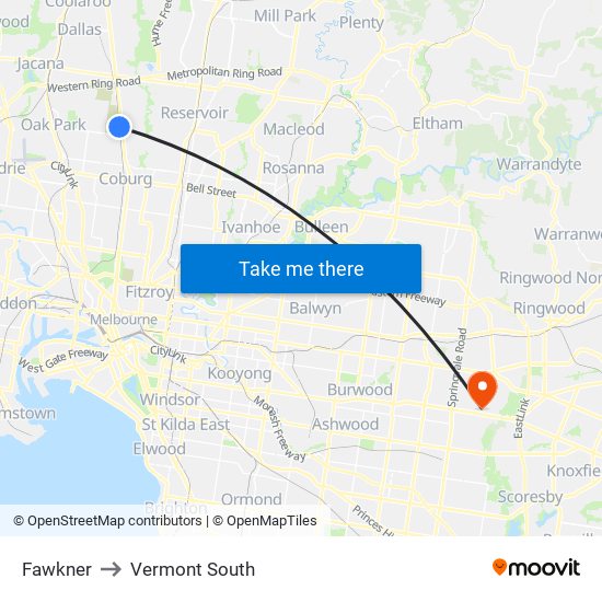 Fawkner to Vermont South map