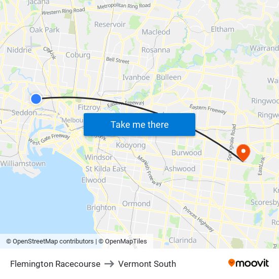 Flemington Racecourse to Vermont South map