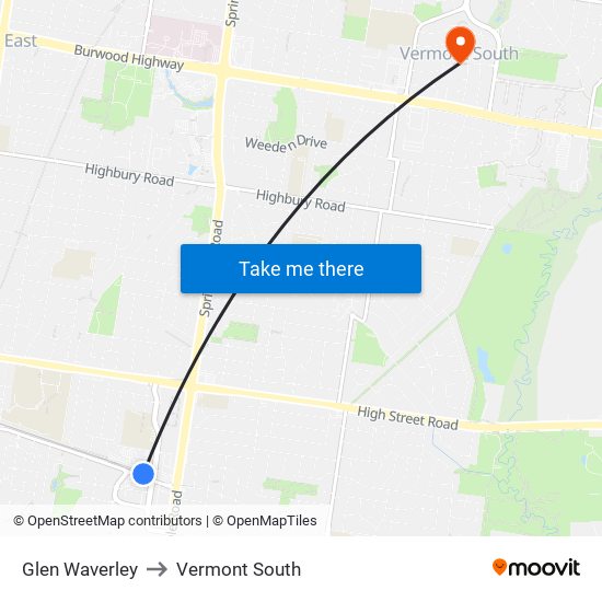 Glen Waverley to Vermont South map