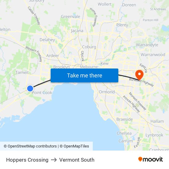 Hoppers Crossing to Vermont South map