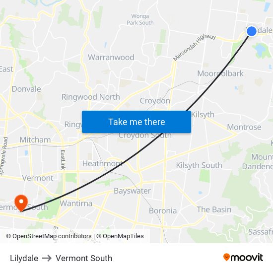 Lilydale to Vermont South map