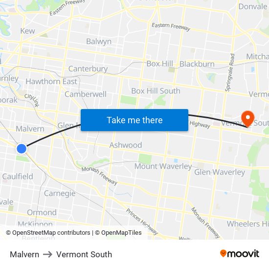 Malvern to Vermont South map