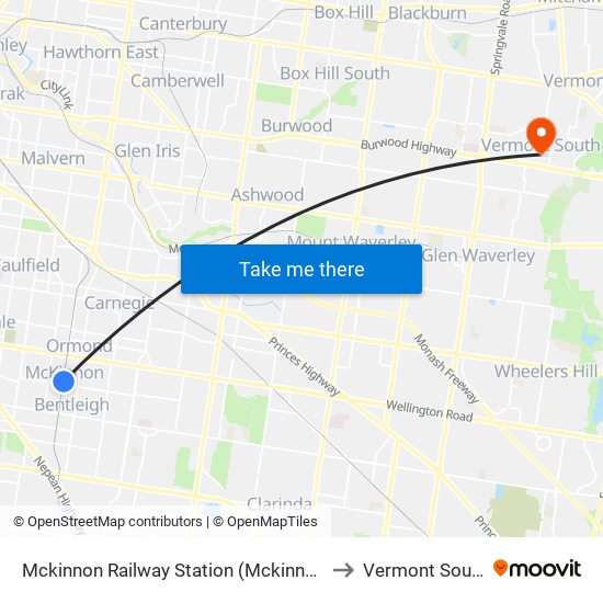 Mckinnon Railway Station (Mckinnon) to Vermont South map