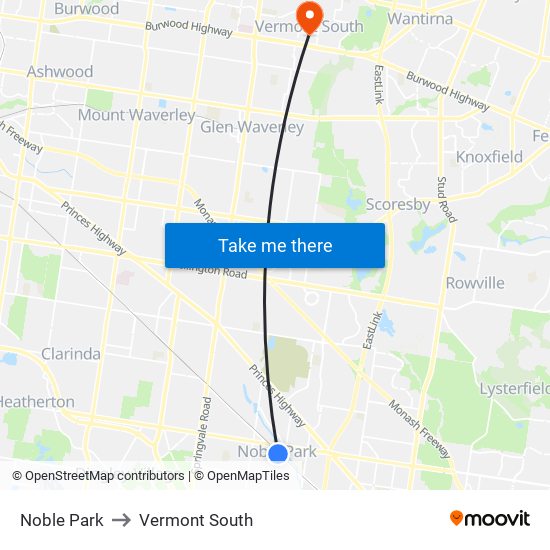 Noble Park to Vermont South map