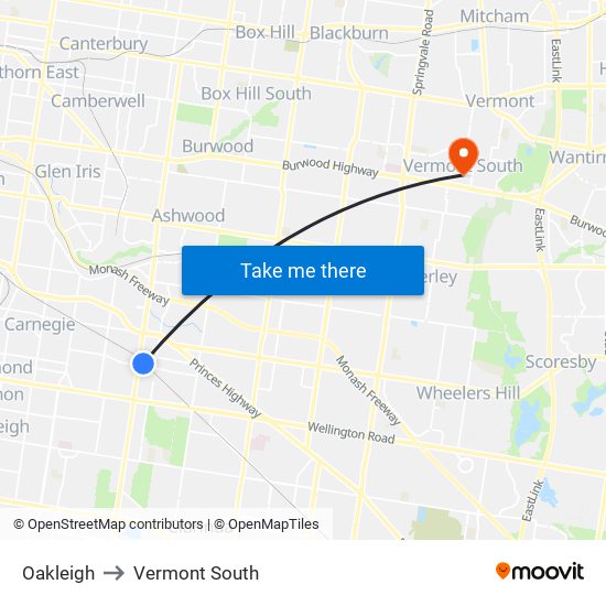 Oakleigh to Vermont South map