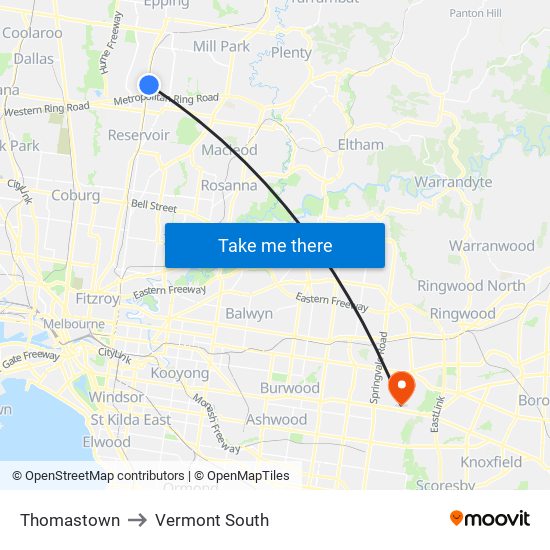 Thomastown to Vermont South map