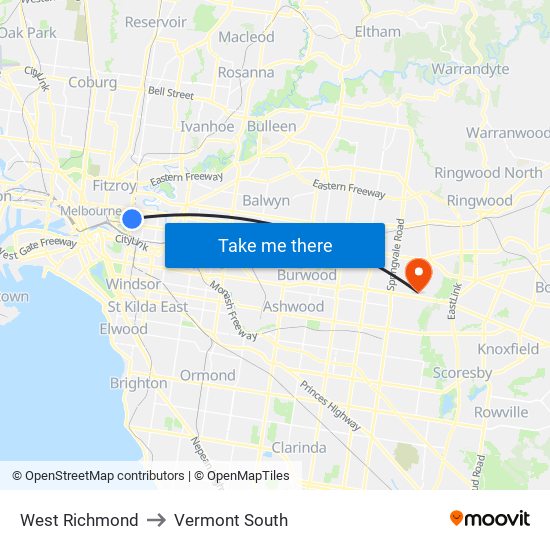 West Richmond to Vermont South map