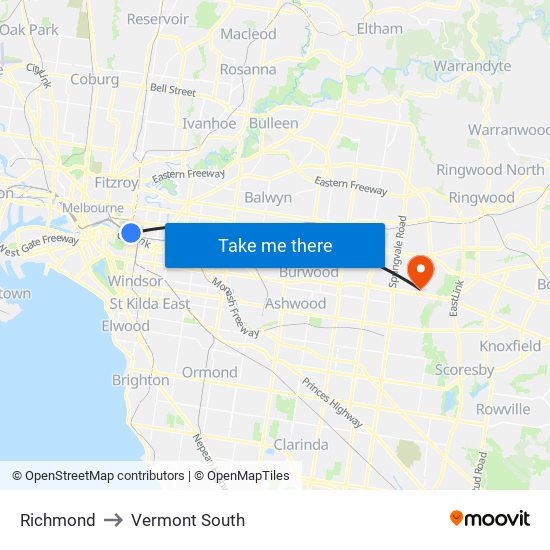 Richmond to Vermont South map