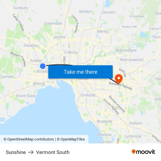 Sunshine to Vermont South map