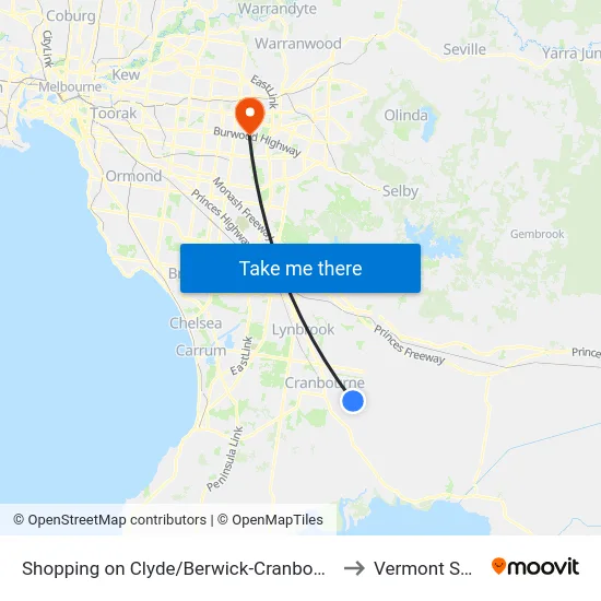 Shopping on Clyde/Berwick-Cranbourne Rd to Vermont South map