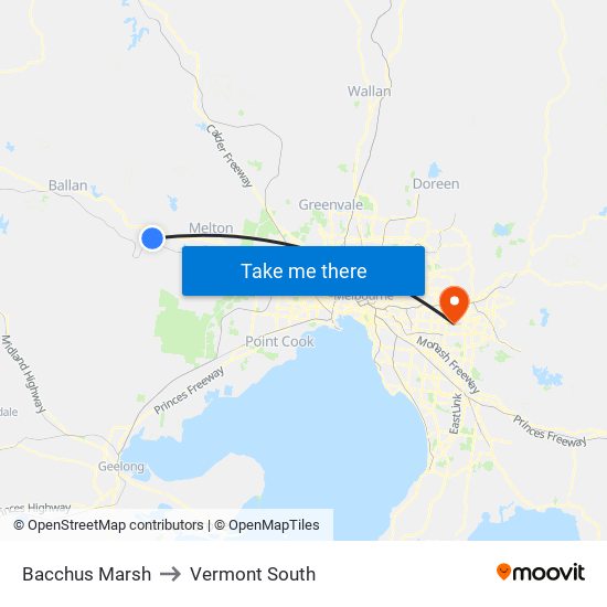 Bacchus Marsh to Vermont South map