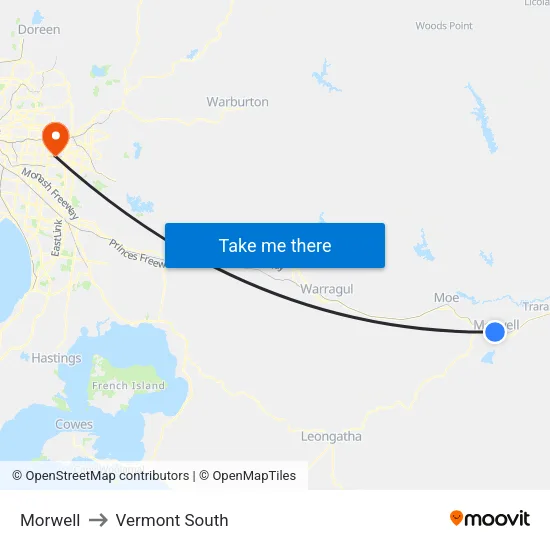 Morwell to Vermont South map