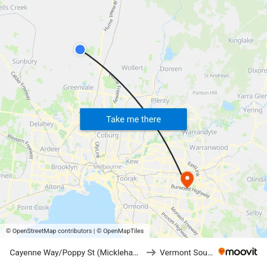 Cayenne Way/Poppy St to Vermont South map