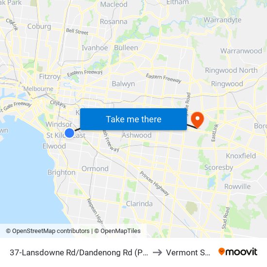 37-Lansdowne Rd/Dandenong Rd (Prahran) to Vermont South map