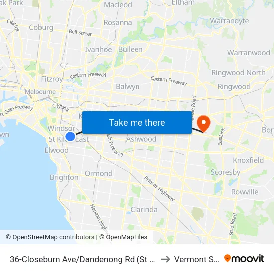 Closeburn Ave/Dandenong Rd #36 to Vermont South map