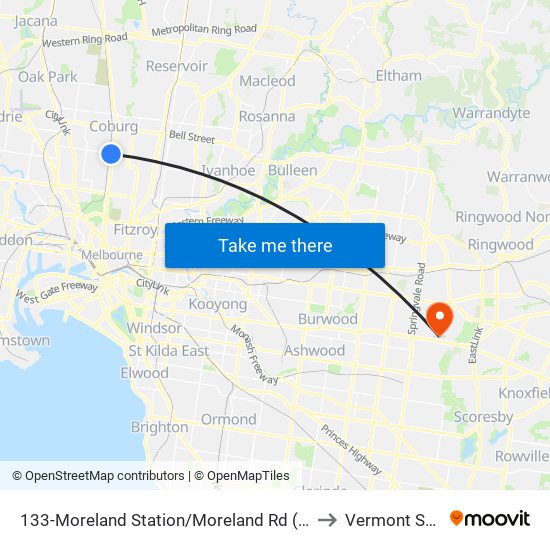 133-Moreland Station/Moreland Rd (Coburg) to Vermont South map