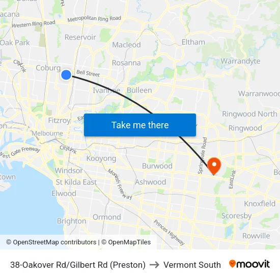 Oakover Rd/Gilbert Rd #38 to Vermont South map
