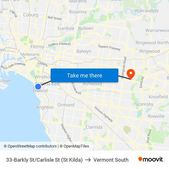 33-Barkly St/Carlisle St (St Kilda) to Vermont South map