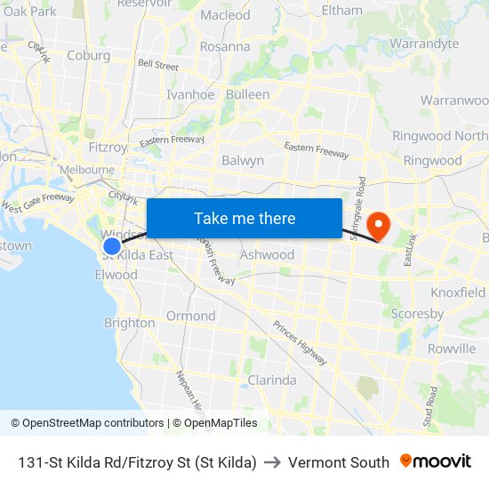 131-St Kilda Rd/Fitzroy St (St Kilda) to Vermont South map