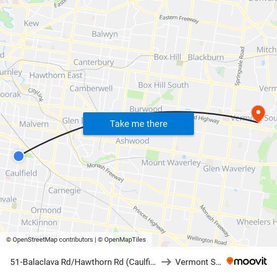 51-Balaclava Rd/Hawthorn Rd (Caulfield North) to Vermont South map
