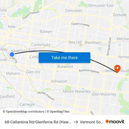 Callantina Rd/Glenferrie Rd #68 to Vermont South map