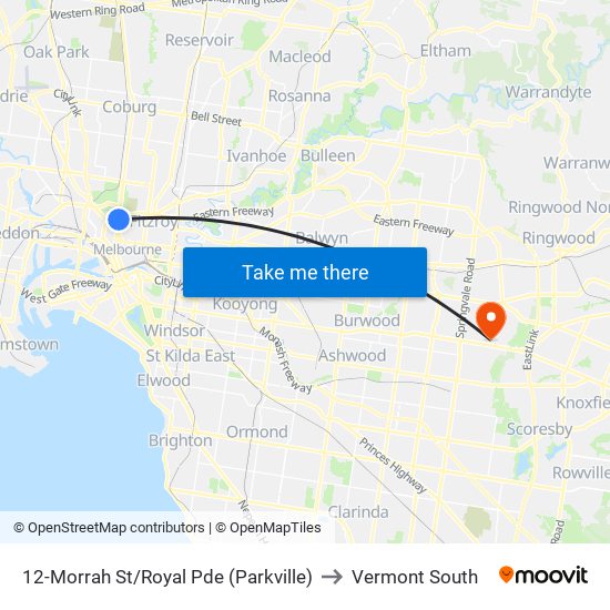 12-Morrah St/Royal Pde (Parkville) to Vermont South map