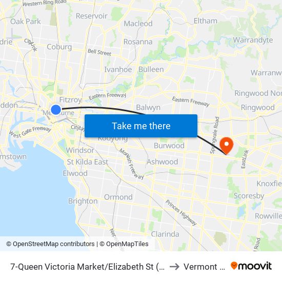 7-Queen Victoria Market/Elizabeth St (Melbourne City) to Vermont South map